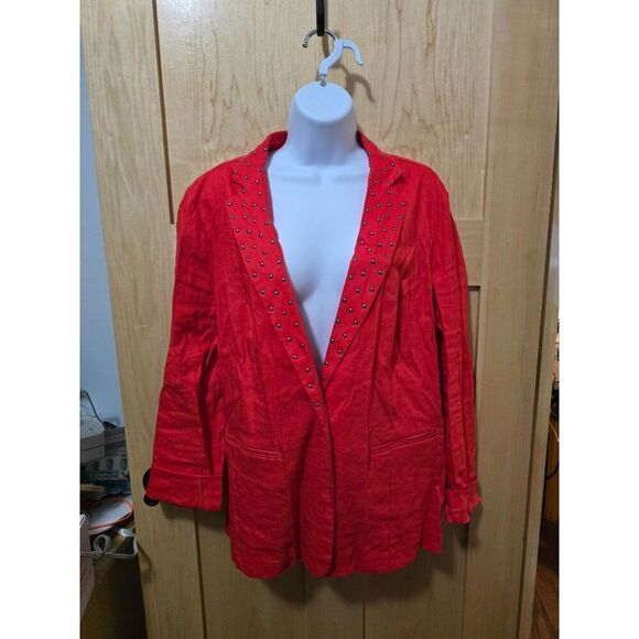 Rock & Republic Womens Red Studded Blazer Jacket 16 Linen Blend - Picture 1 of 5